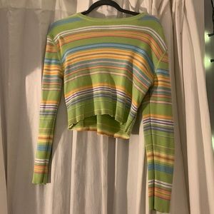 Y2K Green Striped Long Sleeve Tee